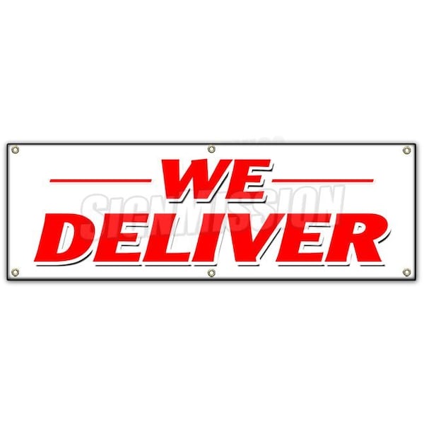 WE DELIVER BANNER SIGN pizza chinese sandwiches hoagie hero food free